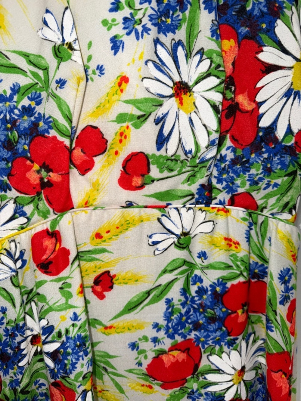 Vintage Emma Domb Maxi Dress - 1960s Rainbow Bright Daisy Floral Border- Small - Picture 3 of 9